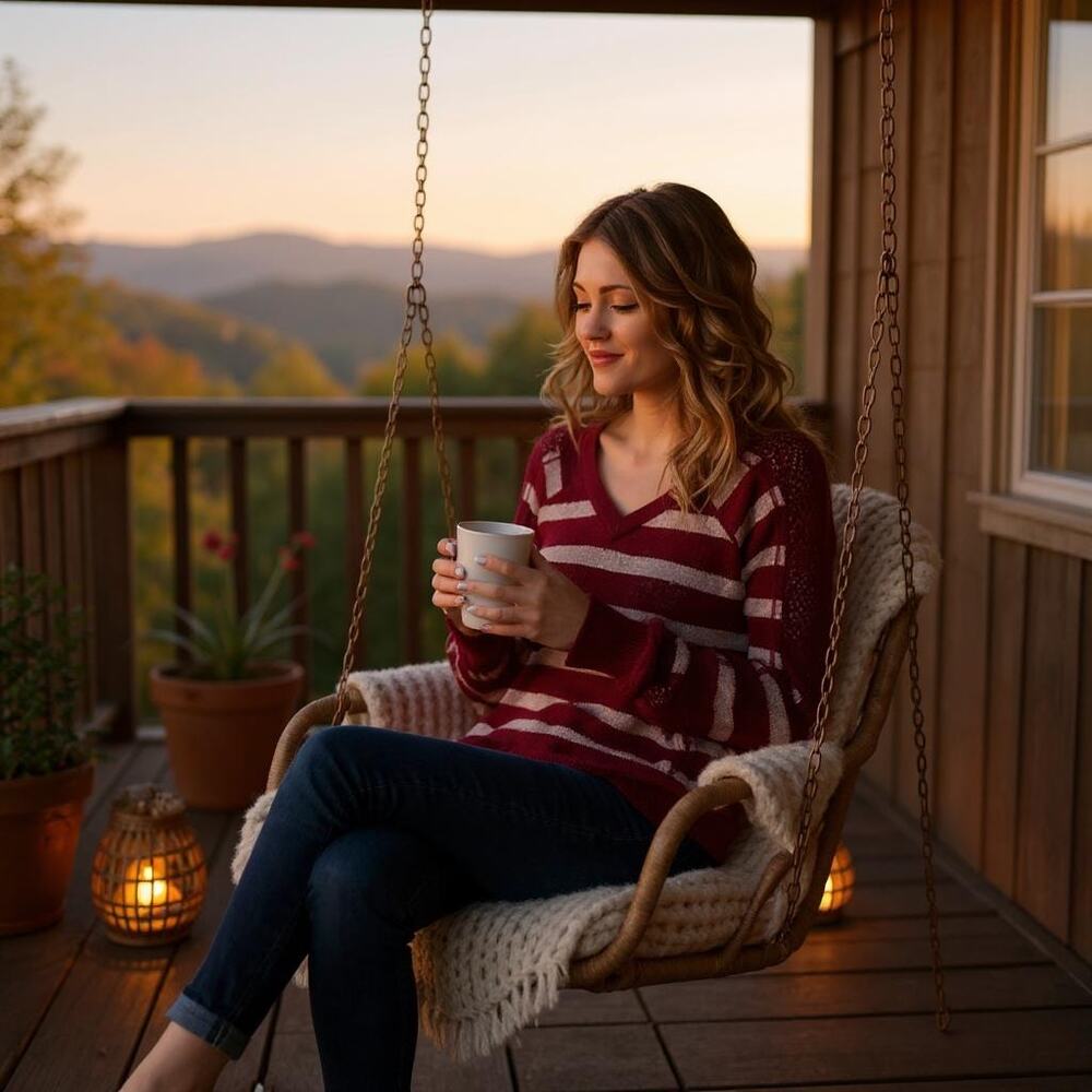 We The Free People Striped Crochet Loose Knit Top Red Beige Stretch Womens Small